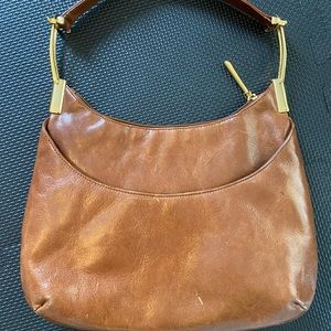 DKNY vintage brown leather crescent slouch hobo bag with gold hardware
